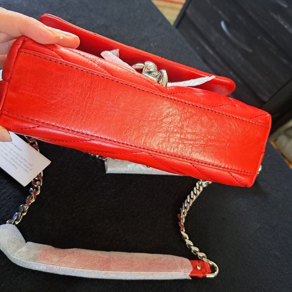 Rebecca Minkoff Crossbody Bag Red Chevron Quilted Leather Silver Chain Hardware - Picture 13 of 14